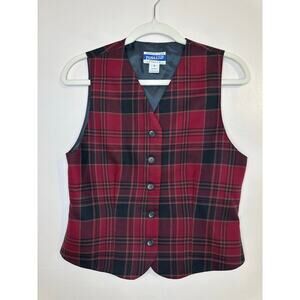 Vintage Y2K Womens Pendleton Red Plaid Dark Academia Preppy Wool Button Vest 6P